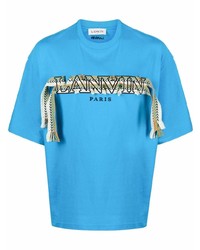 T-shirt à col rond brodé turquoise Lanvin