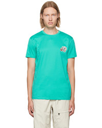 T-shirt à col rond brodé turquoise Moncler