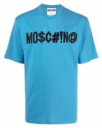T-shirt à col rond brodé turquoise Moschino