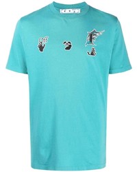 T-shirt à col rond brodé turquoise Off-White