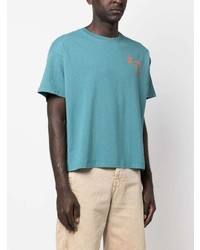 T-shirt à col rond brodé turquoise Sundek