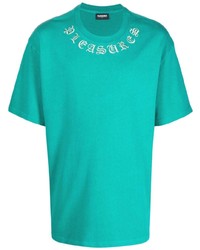 T-shirt à col rond brodé turquoise Pleasures