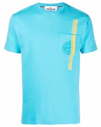T-shirt à col rond brodé turquoise Stone Island
