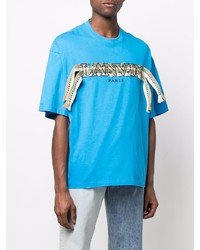 T-shirt à col rond brodé turquoise Lanvin