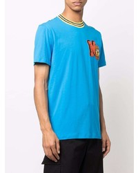T-shirt à col rond brodé turquoise Moschino