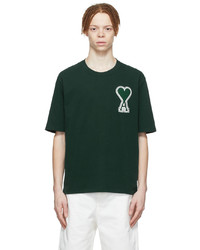 T-shirt à col rond brodé vert foncé AMI Alexandre Mattiussi