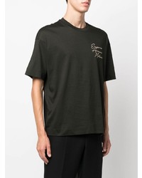 T-shirt à col rond brodé vert foncé Emporio Armani