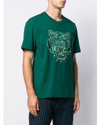 T-shirt à col rond brodé vert foncé Kenzo