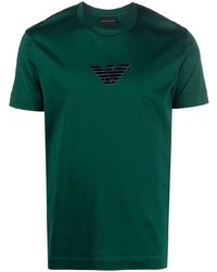 T-shirt à col rond brodé vert foncé Emporio Armani