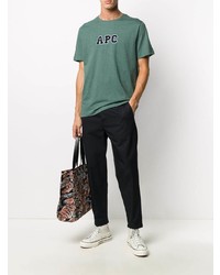 T-shirt à col rond brodé vert foncé A.P.C.