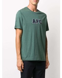 T-shirt à col rond brodé vert foncé A.P.C.