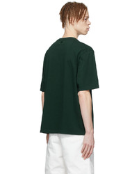 T-shirt à col rond brodé vert foncé AMI Alexandre Mattiussi