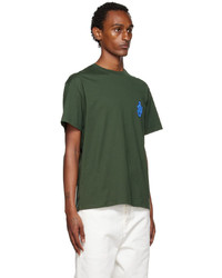 T-shirt à col rond brodé vert foncé JW Anderson