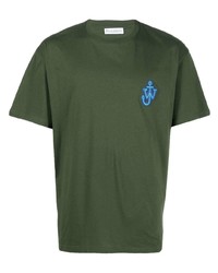 T-shirt à col rond brodé vert foncé JW Anderson