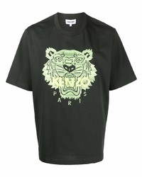 T-shirt à col rond brodé vert foncé Kenzo