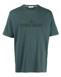 T-shirt à col rond brodé vert foncé Stone Island