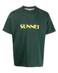 T-shirt à col rond brodé vert foncé Sunnei