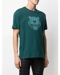 T-shirt à col rond brodé vert foncé Kenzo