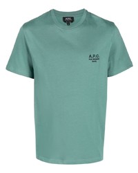 T-shirt à col rond brodé vert menthe A.P.C.