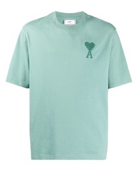 T-shirt à col rond brodé vert menthe Ami Paris