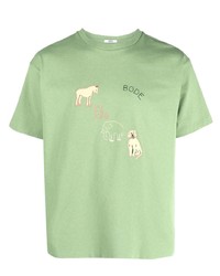 T-shirt à col rond brodé vert menthe Bode