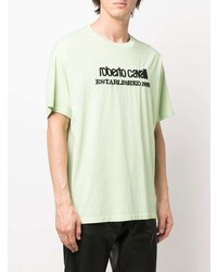 T-shirt à col rond brodé vert menthe Roberto Cavalli