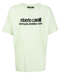 T-shirt à col rond brodé vert menthe Roberto Cavalli