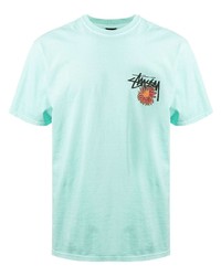 T-shirt à col rond brodé vert menthe Stussy