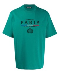 T-shirt à col rond brodé vert Balenciaga