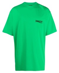 T-shirt à col rond brodé vert Balenciaga