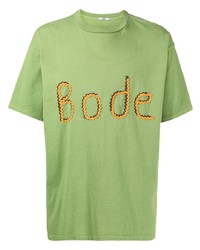 T-shirt à col rond brodé vert Bode