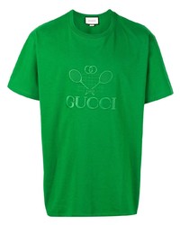 T-shirt à col rond brodé vert Gucci
