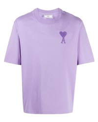 T-shirt à col rond brodé violet clair Ami Paris