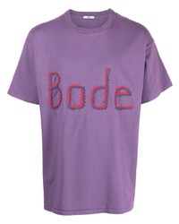 T-shirt à col rond brodé violet clair Bode