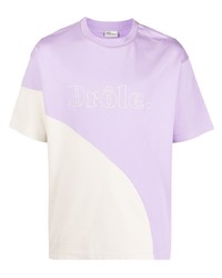 T-shirt à col rond brodé violet clair Drôle De Monsieur