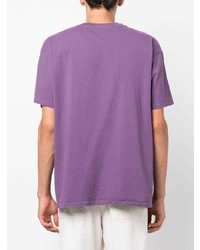 T-shirt à col rond brodé violet clair Bode