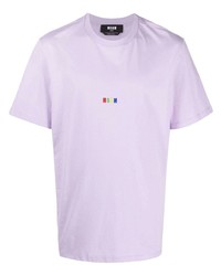 T-shirt à col rond brodé violet clair MSGM