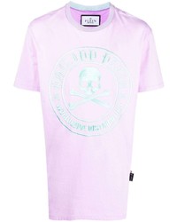 T-shirt à col rond brodé violet clair Philipp Plein