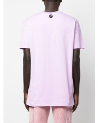 T-shirt à col rond brodé violet clair Philipp Plein