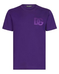 T-shirt à col rond brodé violet Dolce & Gabbana