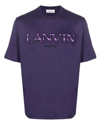 T-shirt à col rond brodé violet Lanvin