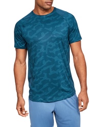 T-shirt à col rond camouflage bleu canard