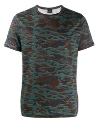 T-shirt à col rond camouflage bleu canard PS Paul Smith