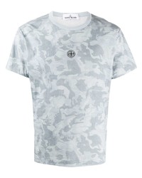 T-shirt à col rond camouflage bleu clair