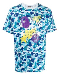 T-shirt à col rond camouflage bleu clair A Bathing Ape