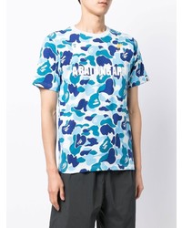 T-shirt à col rond camouflage bleu clair A Bathing Ape