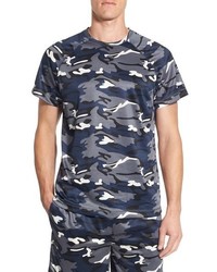T-shirt à col rond camouflage bleu marine