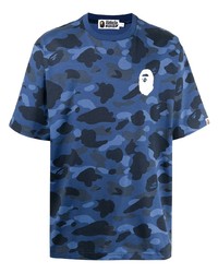 T-shirt à col rond camouflage bleu marine A Bathing Ape