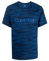T-shirt à col rond camouflage bleu marine Calvin Klein