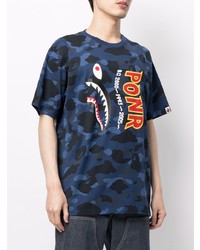 T-shirt à col rond camouflage bleu marine A Bathing Ape